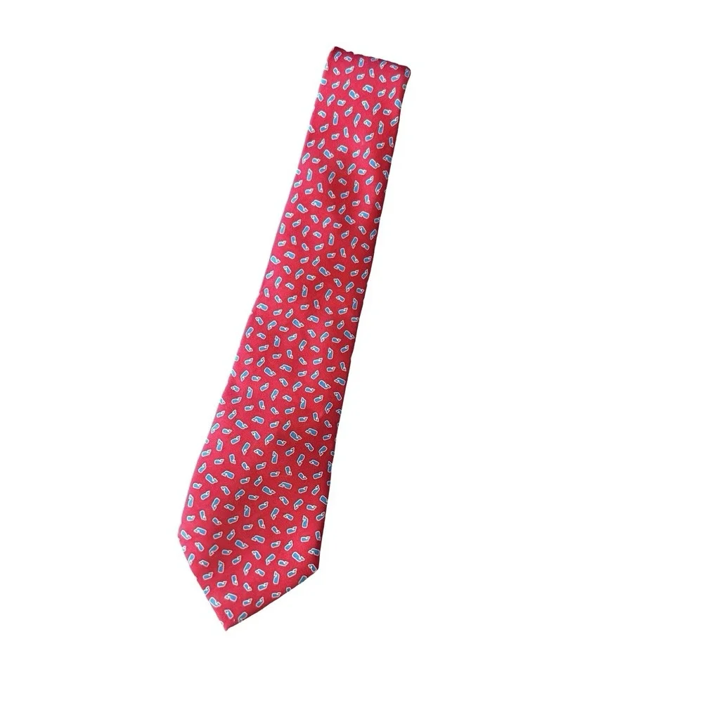 Vineyard Vines Boys Neck Tie Whale Red & Blue Holiday Silk USA‎ Made Hand made